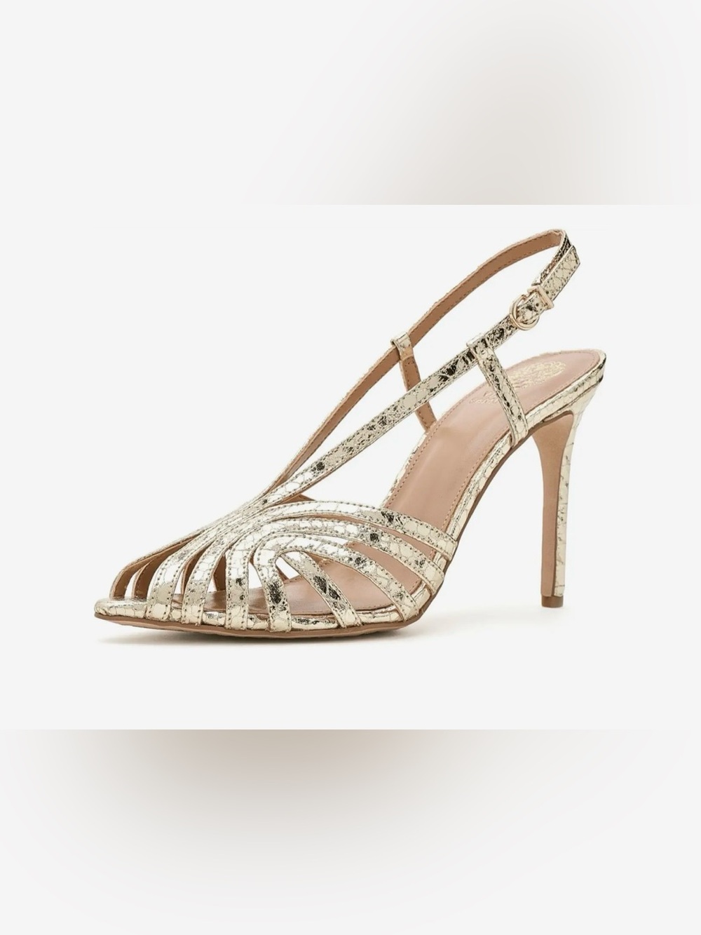 VINCE CAMUTO HANNIE CAGED TOE SANDALS SLINGBACK PEEP TOE GOLD METALLIC SIZE 6.5M - Picture 6 of 15